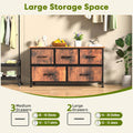 5 Drawers Dresser For Bedroom, Kidsroom Furniture, Wide Chest Of Drawers, Storage Organizer Units With Fabric Bins For Closet, Metal Frame, Waterproof Wood Top, Adjustable Feet, Rust Rust Wood