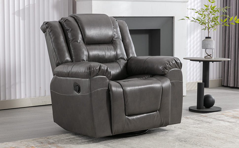 360 Swivel And Rocking Home Theater Recliner Manual Recliner Chair With Wide Armrest For Living Room,Bedroom, Grey Grey Foam Pu
