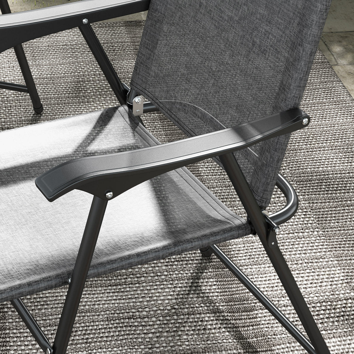 Outsunny Folding Patio Chairs, Set Of 4 Sports Chairs For Adults, Camping Chairs With Armrests,Mesh Fabric Seat For Lawn, Gray Gray Metal