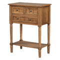 Narrow Console Table, Slim Sofa Table With Three Storage Drawers And Bottom Shelf Natural Natural Solid Wood Mdf