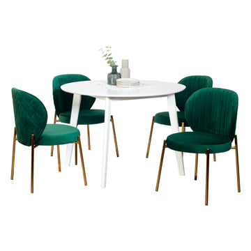 Amoa Contemporary 5 Piece Dining Set, White Round Dining Table With 4 Chairs Wood White Seats 4 White Wood Dining Room Fixed Table Rubberwood Round 4 Leg Round Dining Table With Chair Mdf