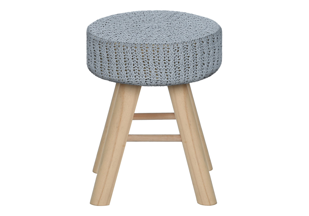 Ottoman, Pouf, Footrest, Foot Stool, 12" Round, Grey Velvet, Natural Wood Legs, Contemporary, Modern Grey Foam Polyester