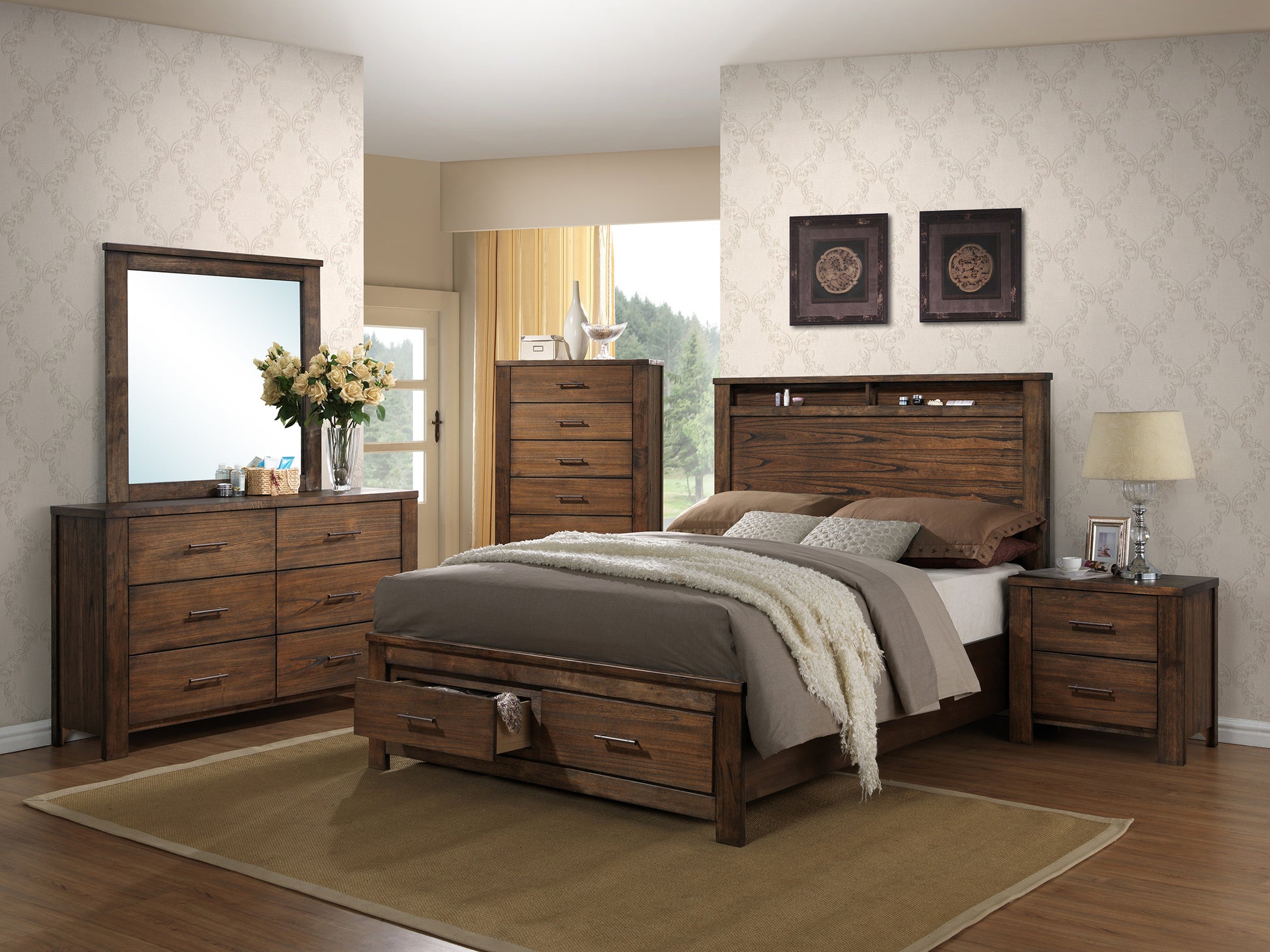 Oak Finish 1Pc Nightstand Wooden Bedside Table 2X Drawers Storage Bedroom Furniture Oak 2 Drawers Bedroom Bedside Cabinet Contemporary,Modern,Transitional Rubberwood Easy Assembly Oak Particle Board