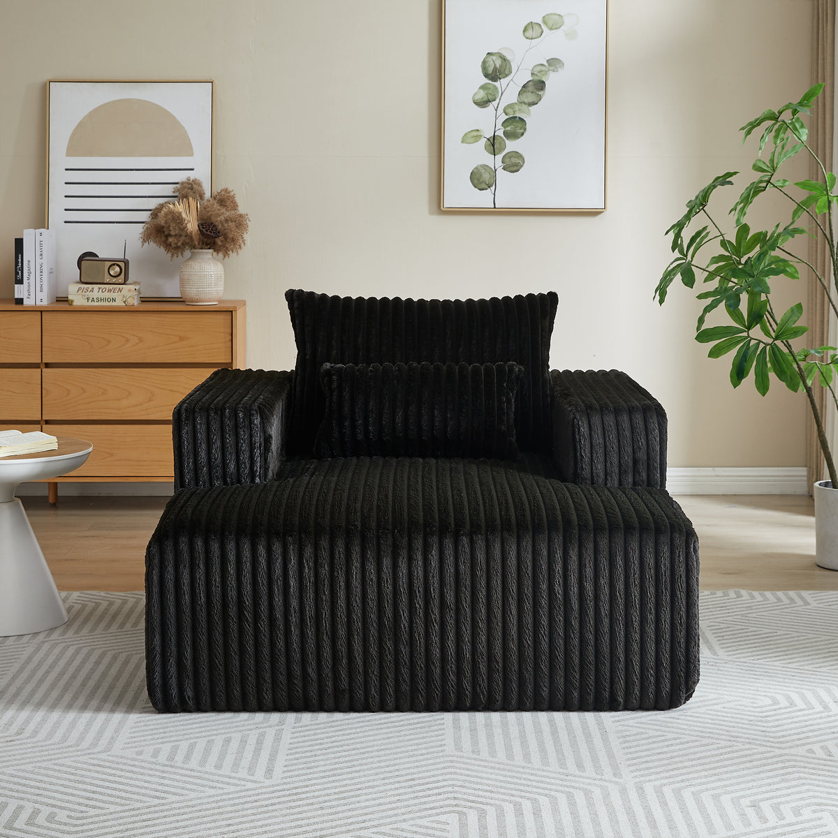 62.5 Inch Corduroy Sponge Sofa Lounge Chair,No Assembly Required,Fluffy Modern Sleeper Chair For Indoor Living Room Bedroom Black Foam Corduroy 1 Seat