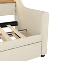 Twin Size Daybed With Trundle, Upholstered Daybed With Charging Station And Led Lights, Beige Expect Arrive Date:May 20Th. Twin Beige Pu Leather