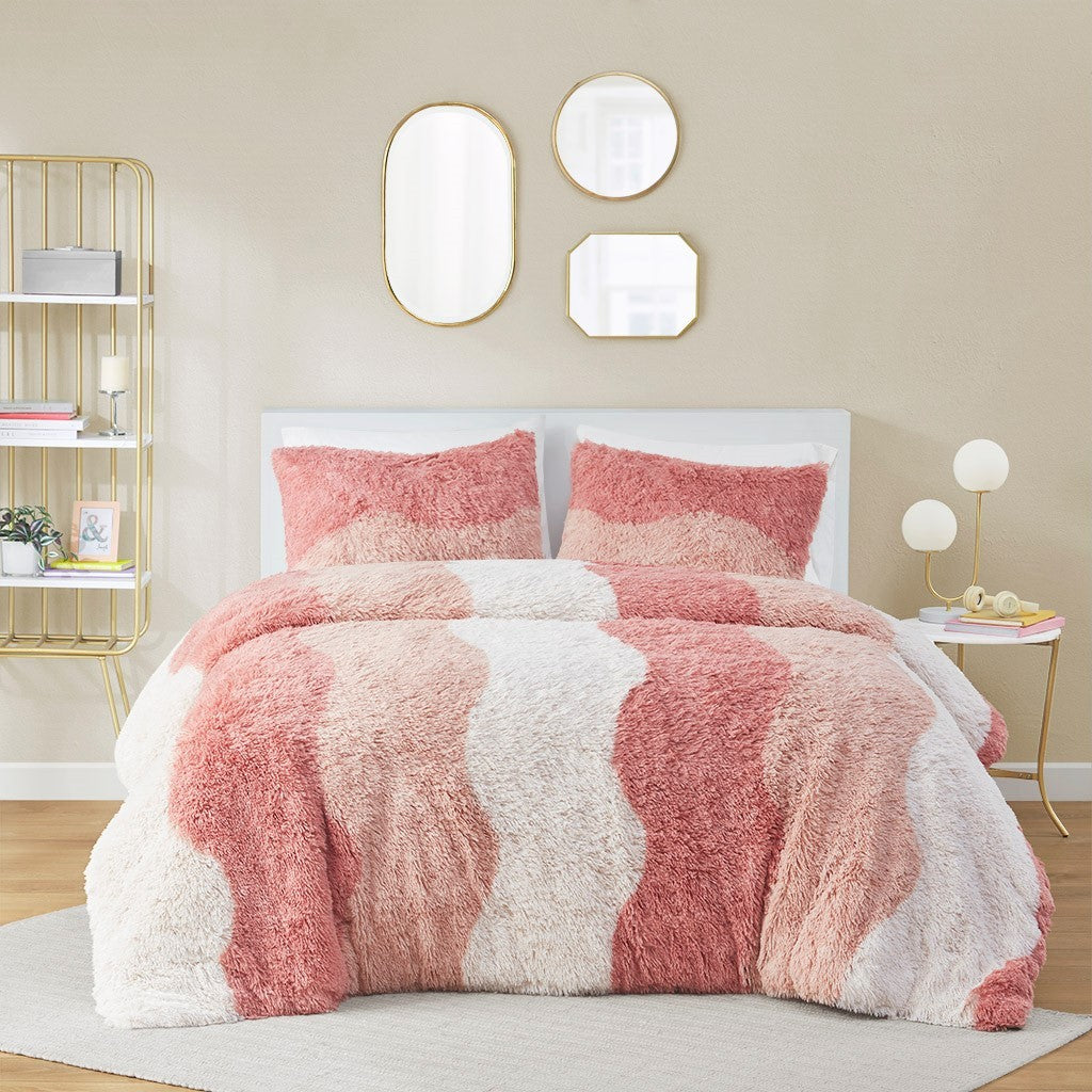 Ombre Shaggy Faux Fur Comforter Set Twin Multicolor Polyester