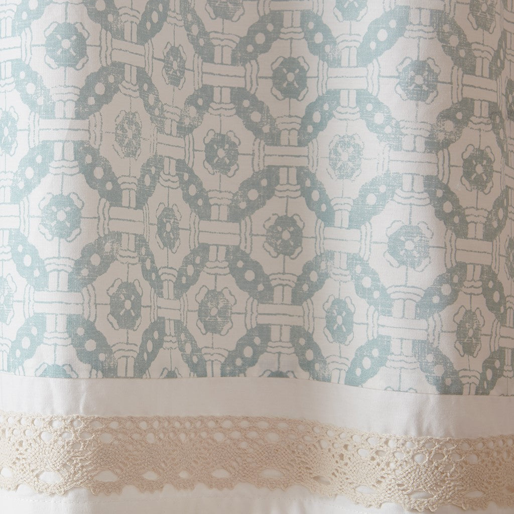 Printed And Pieced Rod Pocket Valance Aqua 50X18" Aqua Cotton