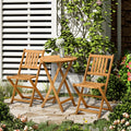 Outsunny 3 Piece Acacia Wood Bistro Set, Folding Patio Furniture With 2 Folding Chairs And Round Coffee Table, Teak, Slatted Finish, For Backyard, Balcony, Deck, Natural Natural Acacia Wood