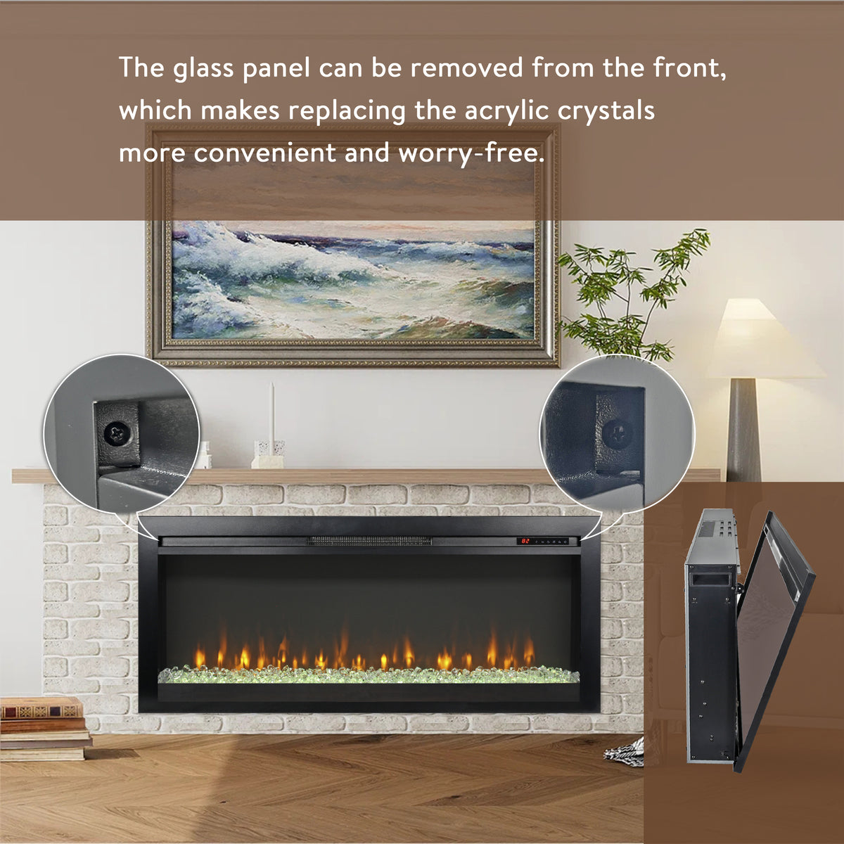 44 Inch In Wall Recessed Electric Fireplace With Remote And Multi Color Flame & Emberbed, Led Light Heater Powder Coated Electric Antique Black Vent Free Yes Insert Tempered Glass Sheet Metal