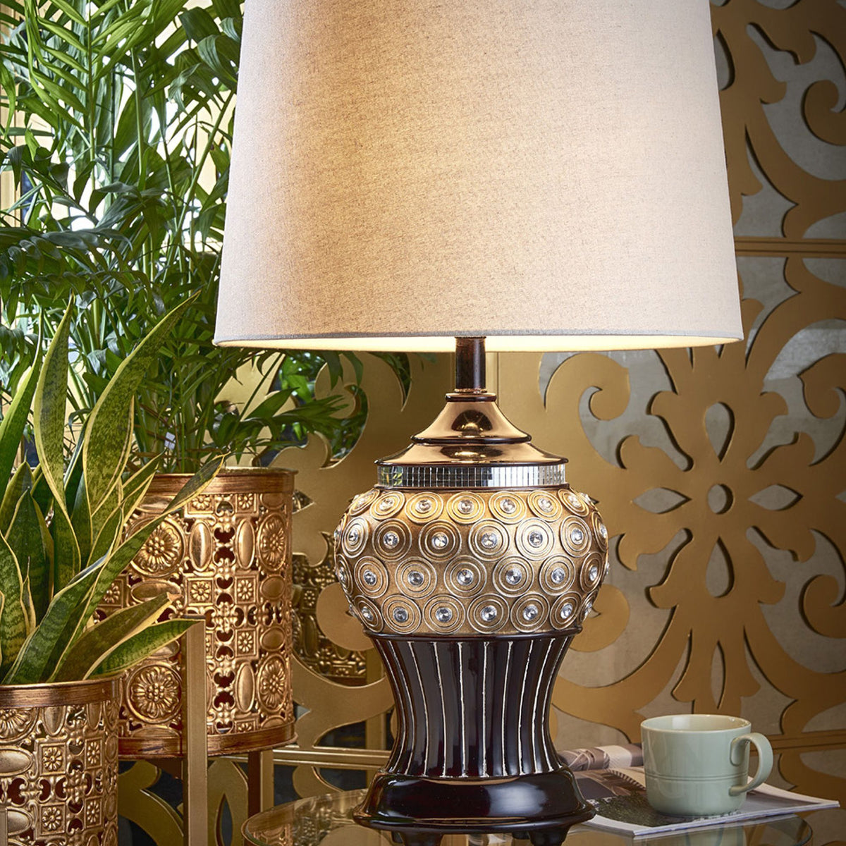 28.75 Inch Gold Max Bejeweled Resin Table Lamp Multicolor Polyresin