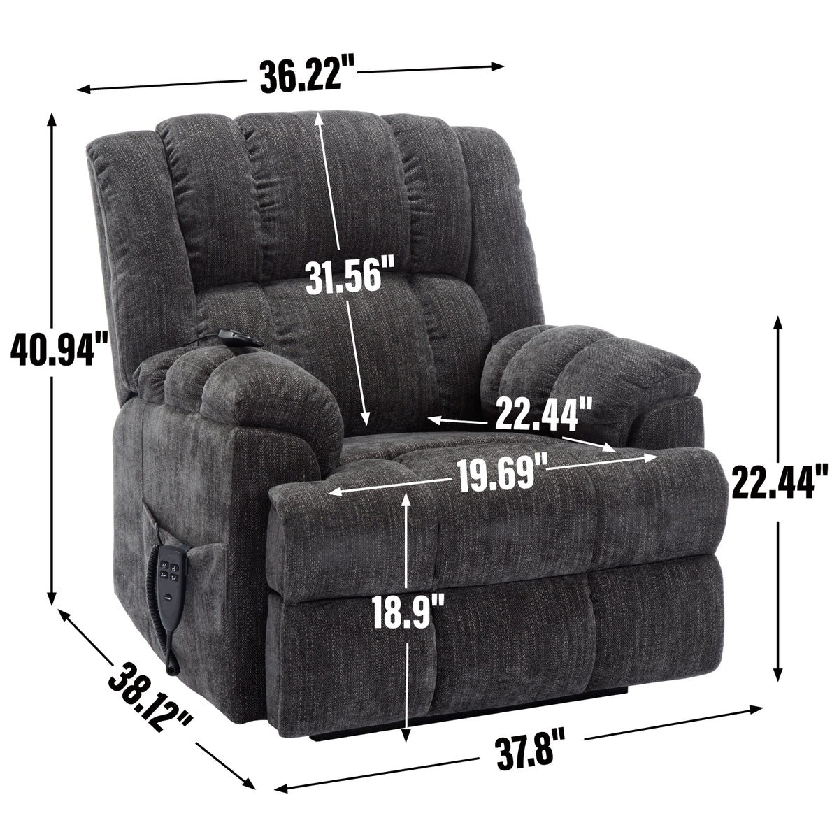 Dual Motor Heat Massage Infinite Position Up To 350 Lbs Electric Power Lift Recliners With Power Remote, Medium Firm And Heavy Duty, Grey White Metal Primary Living Space Heavy Duty Pine Grey Chenille Power Remote Medium Firm Cushion Back American Design