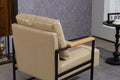 Leather Accent Chair Guest Chair For Living Room, Mid Century Armchair For Bedroom Khaki Pu