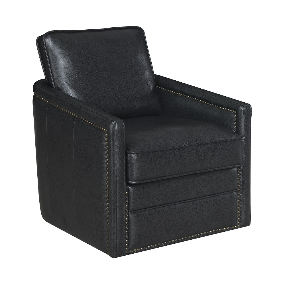Black Swivel Accent Chair Black Primary Living Space Modern Genuine Leather