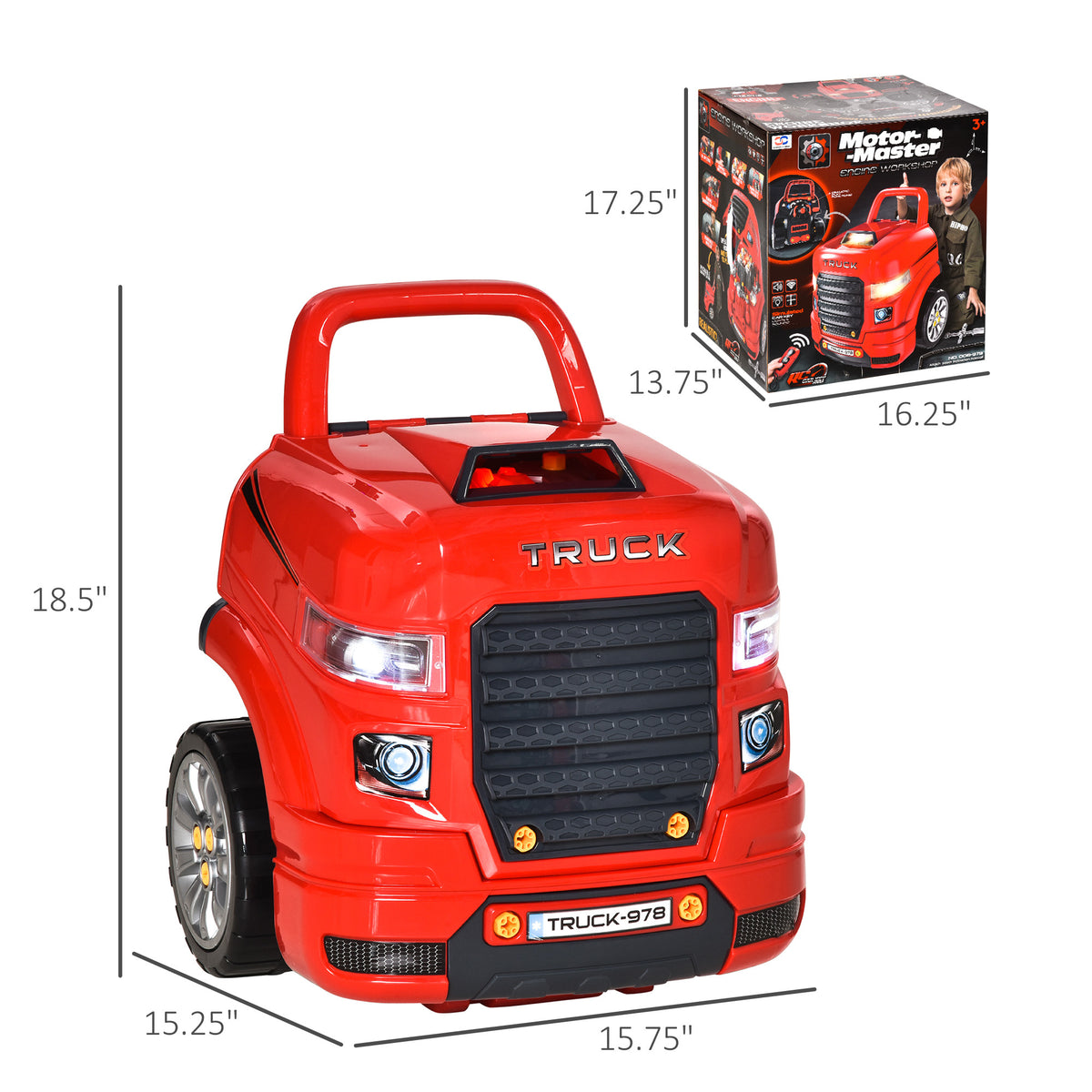Qaba Kids Truck Engine Toy, Kids Mechanic Car Repair Set, Engine Disassembly Play Workshop, Includes 61 Pieces, Steering Wheel, Horn, Light For 3 5 Years Old, Red Red Abs