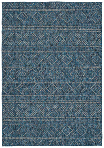 Modern, Transitional, Geometric, Southwestern, Textured High Low Cut & Loop 2' X 6' Runner Blue Polypropylene