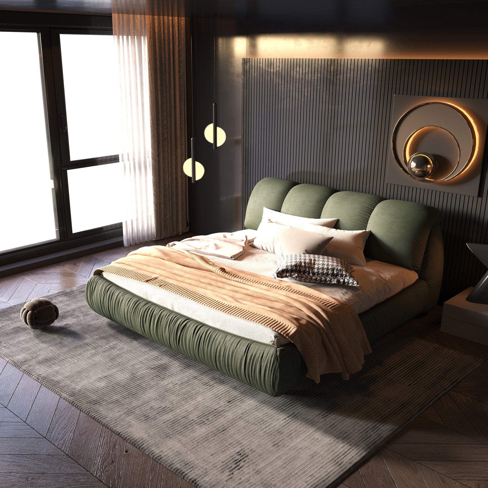 Queen Size Luxury Upholstered Platform Bed With Oversized Padded Backrest And Solid Wood Frame,Suitable For Multiple Heights Of Mattresses,Green Old Sku:W1885S00018 Box Spring Not Required Queen Green Wood Pine Solid Wood