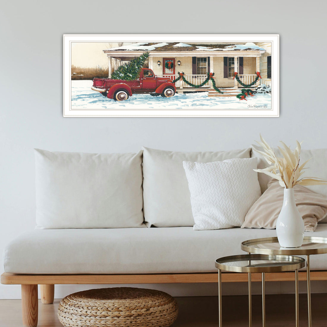 Preparing For Christmas White Framed Wall Art For Living Room, Bedroom Wall Art Print For Home Decor By John Rossini Multicolor Wood Paper