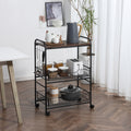 Homcom 3 Tier Rolling Kitchen Cart With Storage, Kitchen Island Cart On Wheels With 2 Sliding Fruit Basket, Microwave Cart With Side Hooks For Dining Room, Walnut Walnut Mdf Metal