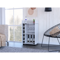 Bar Cart, Glass Door, Four Casters, Two Shelves, White White Particle Board Particle Board