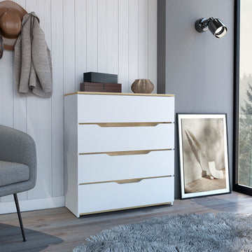 Drawer Dresser 35"H, Four Drawers, Superior Top, White Light Oak Multicolor Particle Board Particle Board