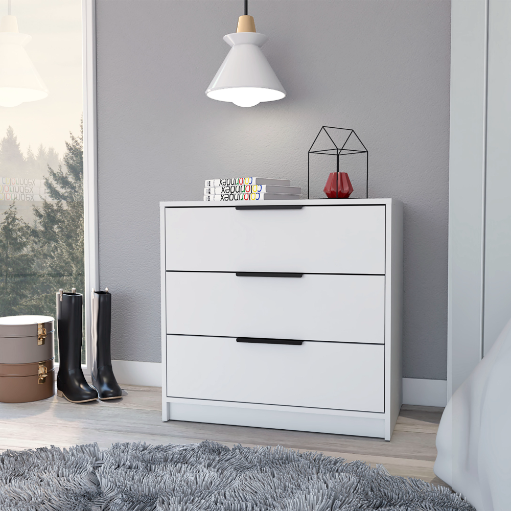 Dresser 27"H, 3 Drawers Dresser, Superior Top, White White Particle Board Particle Board