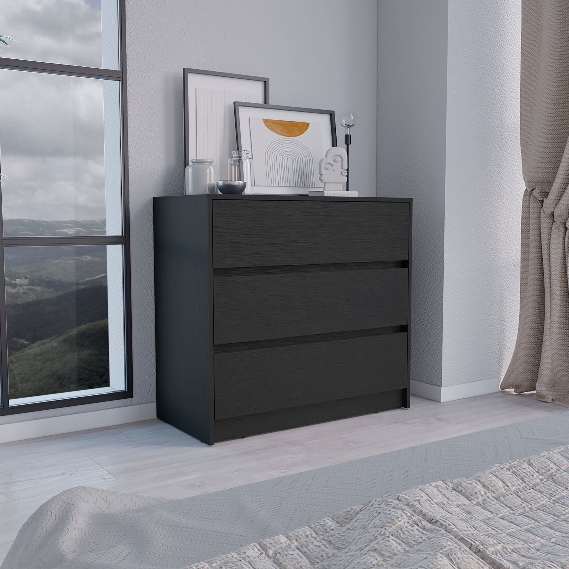 Dresser 31"H, 3 Drawers, Chest Of Drawers, Black Black Particle Board Particle Board
