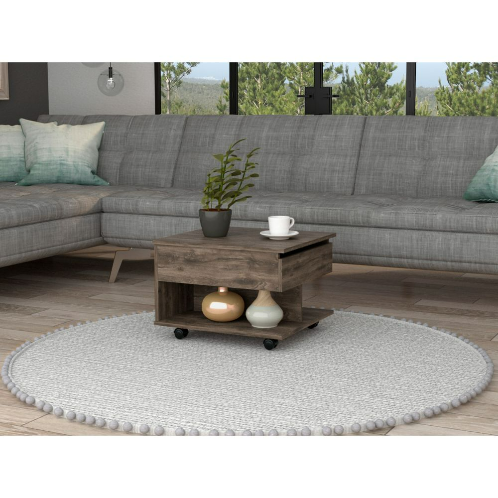 Lift Top Coffee Table, Casters, One Shelf, Dark Brown Brown Particle Board Particle Board