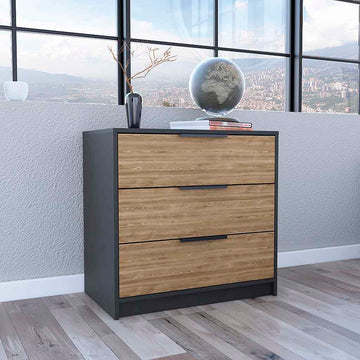 Dresser 27"H, 3 Drawers Dresser, Superior Top, Black Light Oak Multicolor Particle Board Particle Board