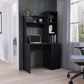 Muncy Computer Desk With Large Work Surface, Hutch Storage And Single Door Cabinet With 3 Tier Shelves, White Black Particle Board Particle Board