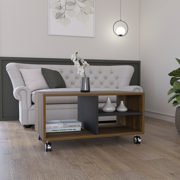 Aveiro Coffee Table, Four Casters, Three Shelves, Walnut Black Multicolor Particle Board Particle Board
