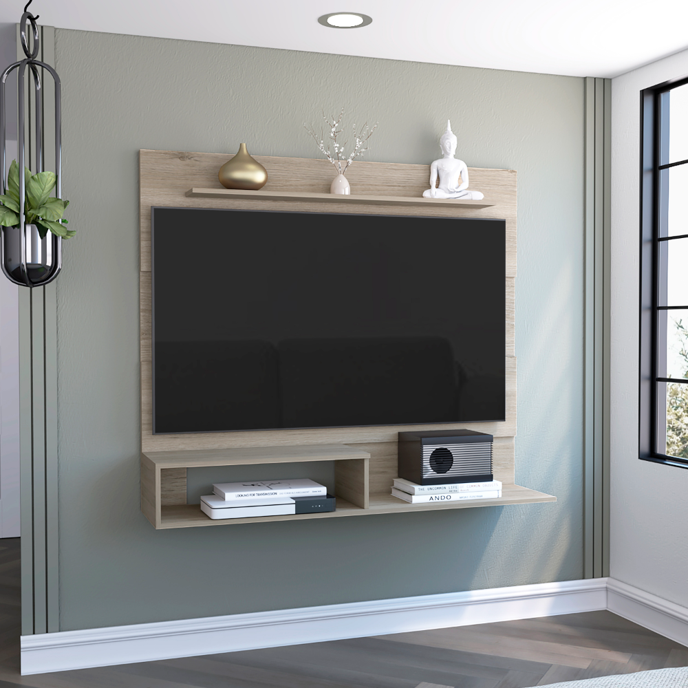 Floating Entertainment Center For Tv S Up 55", Space For Tv, One Superior Shelf For Decoration, Two Shelves For Video Game, Routers And Phonelight Pine Beige 50 59 Inches Particle Board Particle Board