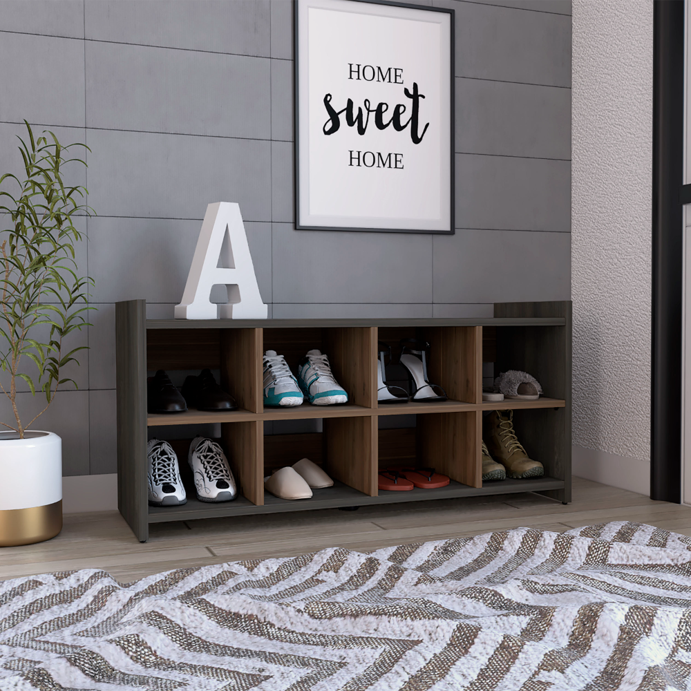 Entryway Stackable Storage Unit, Eight Cubbies For Shoes, Eight Shoes Capacity, Carbon Espresso Mahogany Multicolor Particle Board Particle Board