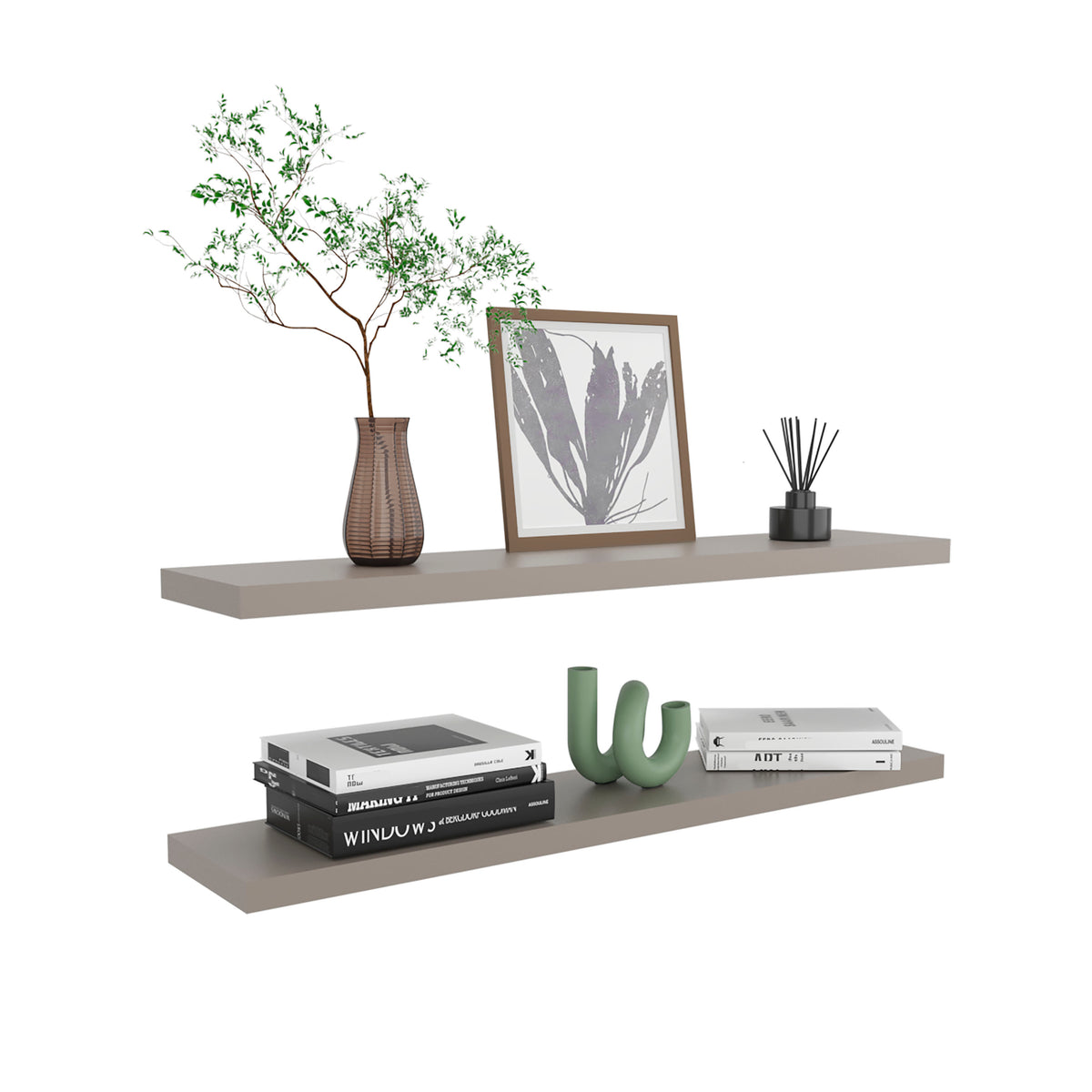 Ecco 47" Wide Floating Shelves Set Of 2, Shelves For Wall Decor For Bedroom, Bathroom Storage Shelves, Book Shelves For Living Room 2 Or Less Taupe Horizontal Primary Living Space Modern Wall