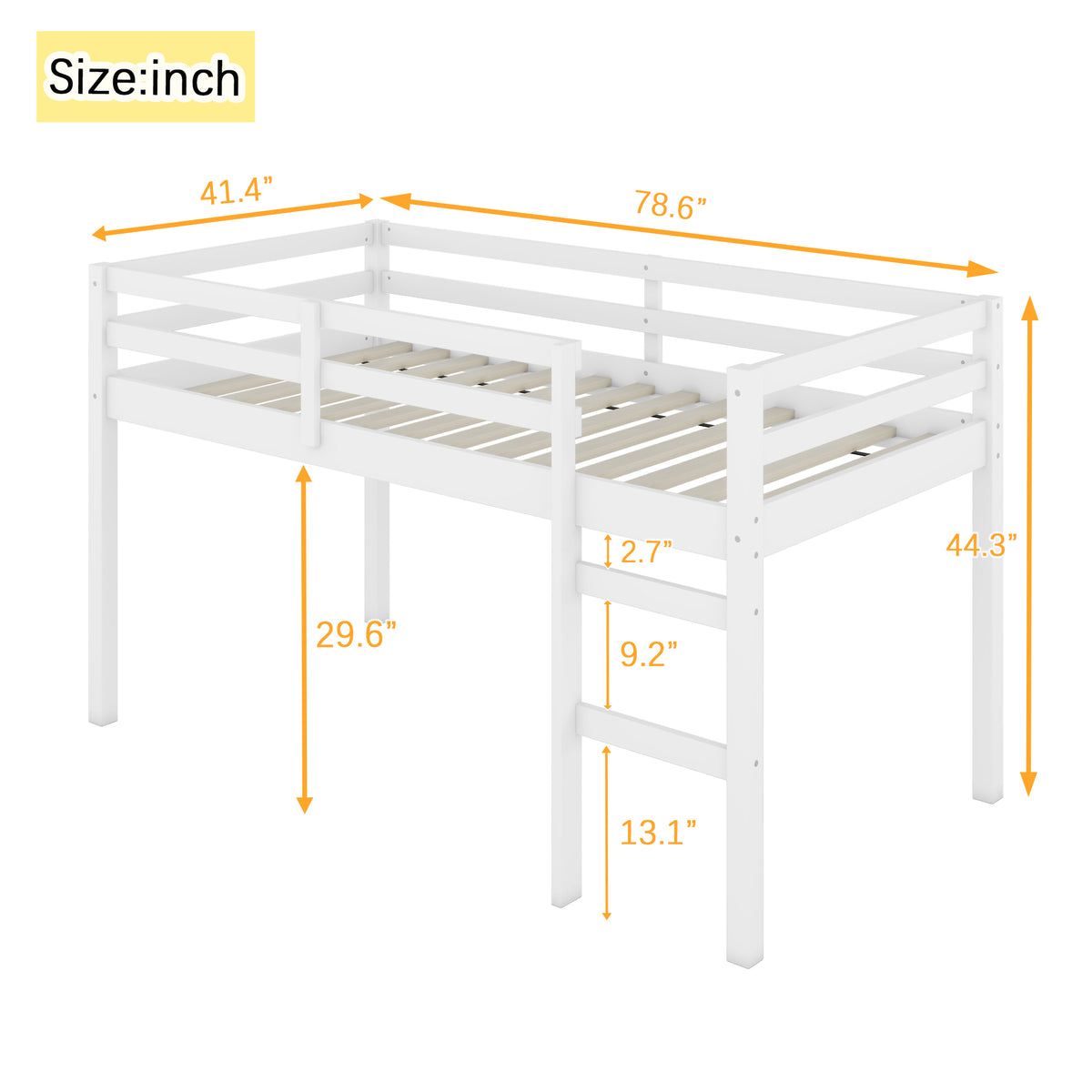 Solid Wooden, Rubber Wooden Twin Loft Bed With Ladder, Bed Platform Of Strengthened Slatswhite Twin White Rubber Wood