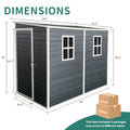8X4Ft Outdoor Resin Garden Shed With Floor And 2 Windows, Plastic Patio Outdoor Storage Shed With Lockable Door For Garden Tools, Bicycles, Trash Cans, Dark Grey Dark Gray Garden & Outdoor Plastic