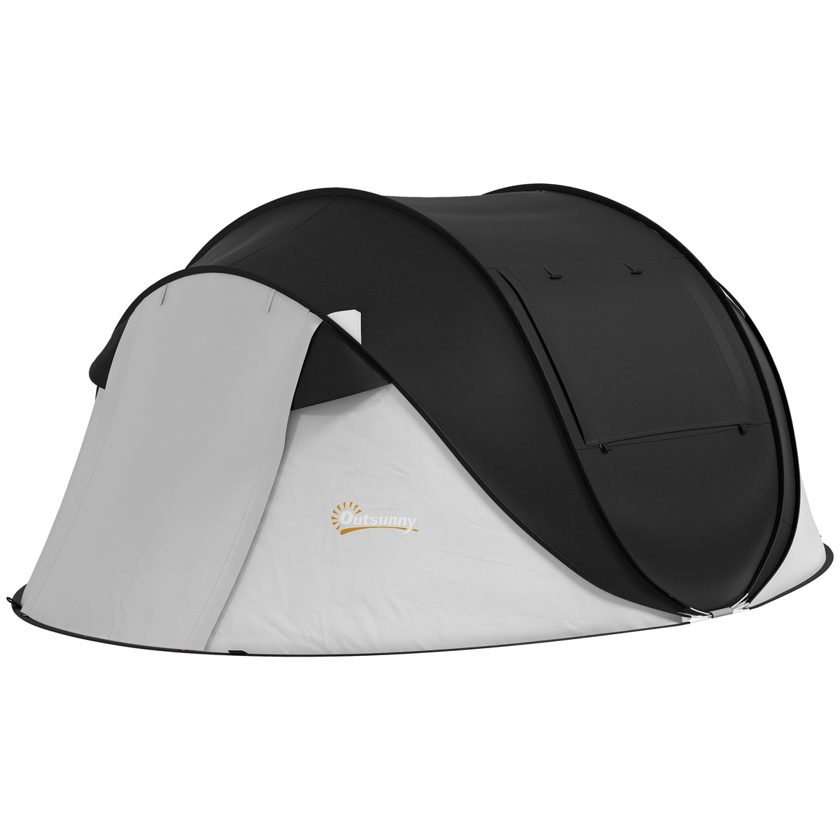 Outsunny Pop Up Tent, Instant Camping Tent With Porch And Carry Bag, 3000Mm Waterproof, For 2 3 People, Black, Poles Included Black Polyester