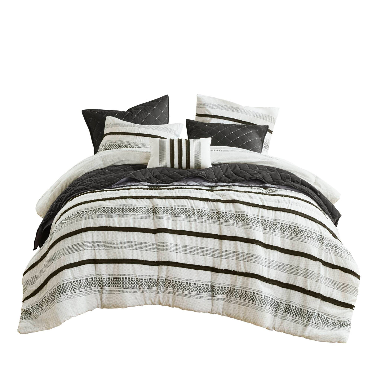 7 Piece Stripe Comforter And Quilt Set King Cal King Multicolor Polyester