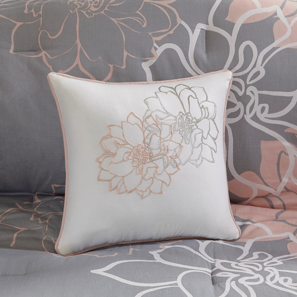 Printed Cotton Sateen Comforter Set Grey Peach King King Grey Peach Polyester