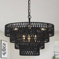 Boho 6 Light Rattan Chandelier Black Rattan Metal
