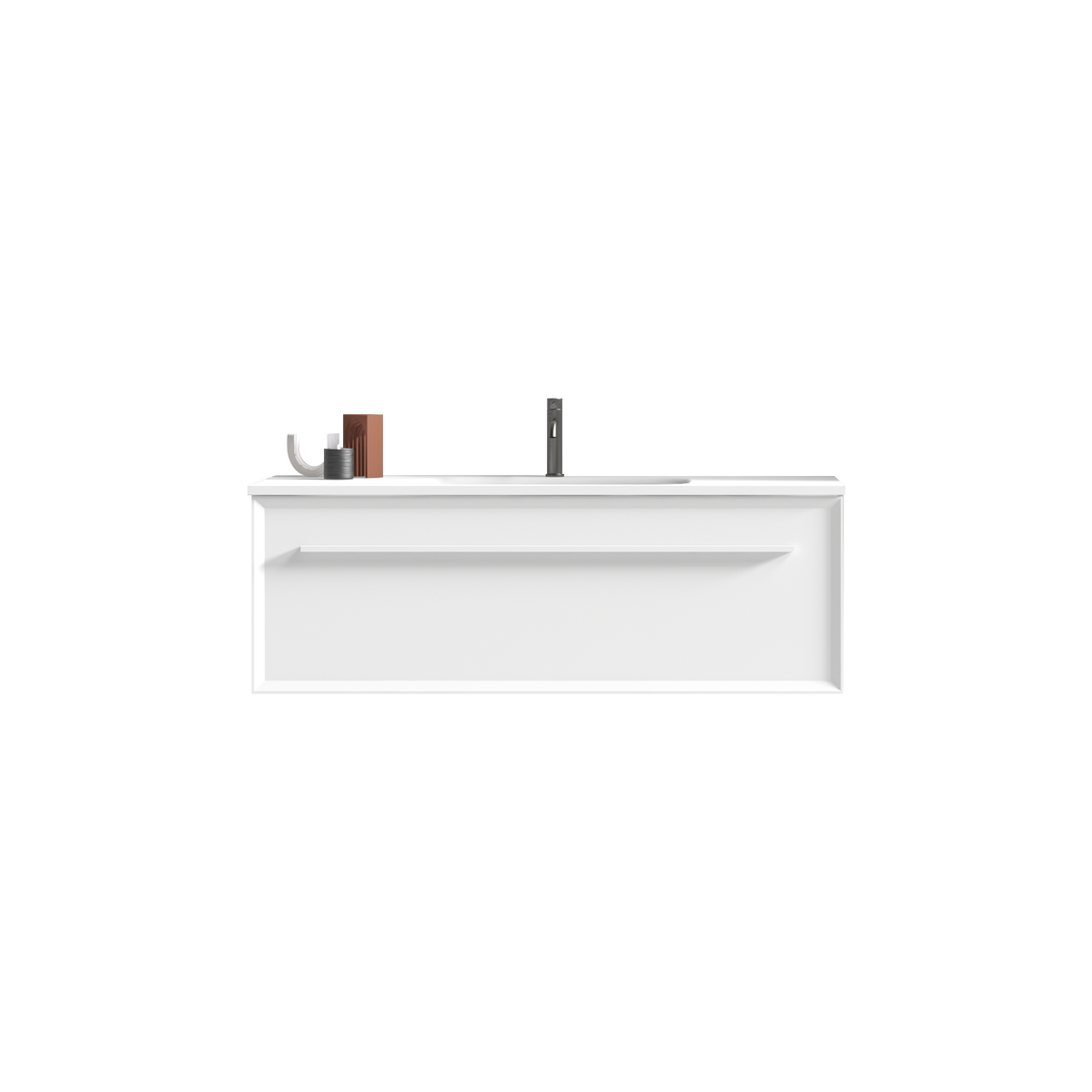 U051 Nevia48W 206 Nevia 48" Matt Snow White Bathroom Vanity With White Solid Surface Sink, Wall Mounted Floating Bathroom Vanity For Modern Bathroom, One Piece White Basin Without Drain, Pre Assembled White Bathroom Modern Plywood