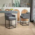 Coolmore Counter Height Bar Stools Set Of 2, Modern Barrel Bar Stool With Backrest And Arms, Black Metal Frames, Upholstered Bar Stools For Kitchen Island, Pub, Club Gray Foam Chenille
