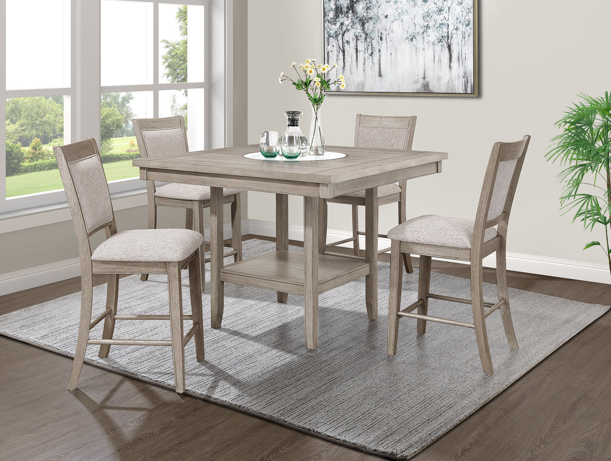Farmhouse Style 2Pc Tan Beige Gray Finish Counter Height Chair Bar Stool Footrest Upholstered Back Seat Wooden Dining Room Furniture Beige Gray White Dining Room Contemporary,Farmhouse Dining Chairs