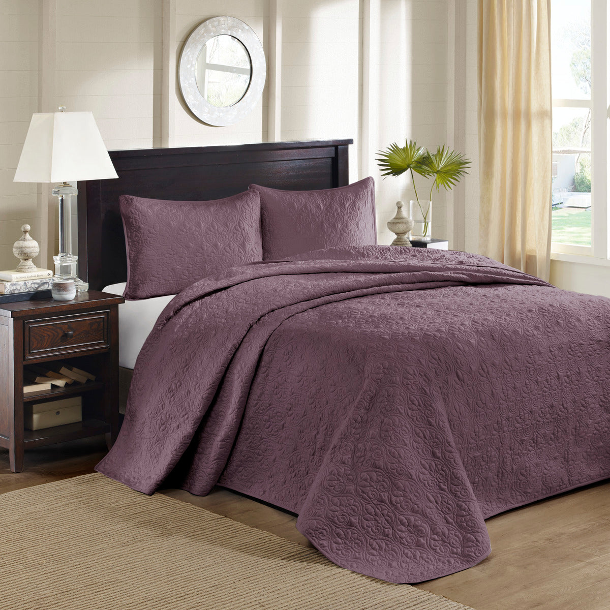 Reversible Quilt Set Purple King Cal King Purple Cotton