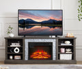 Large Tv Desk Storage Rack With Faux Stacked Stone Surround,Media Console Table With Large Storage Cabinet,Modern Tv Media Stand With 23