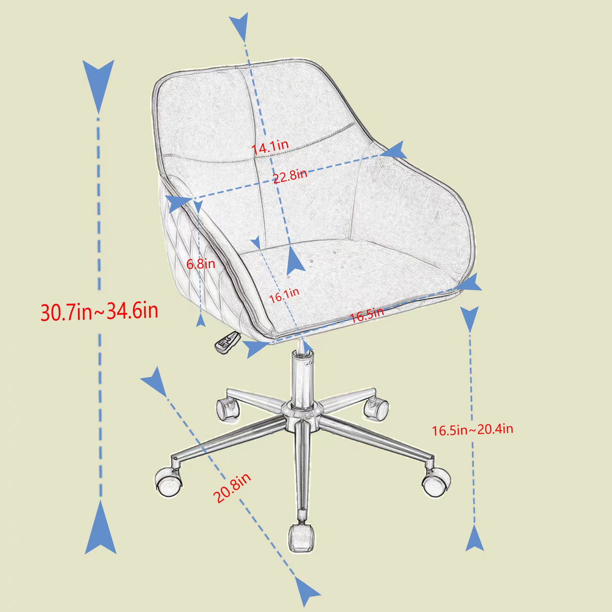 Velvet Office Desk Chair, Modern Home Desk Chair With Wheelsvanity Chairs For Living Room, Bedroom,Study Room Grey Black Foam Polyester Blend