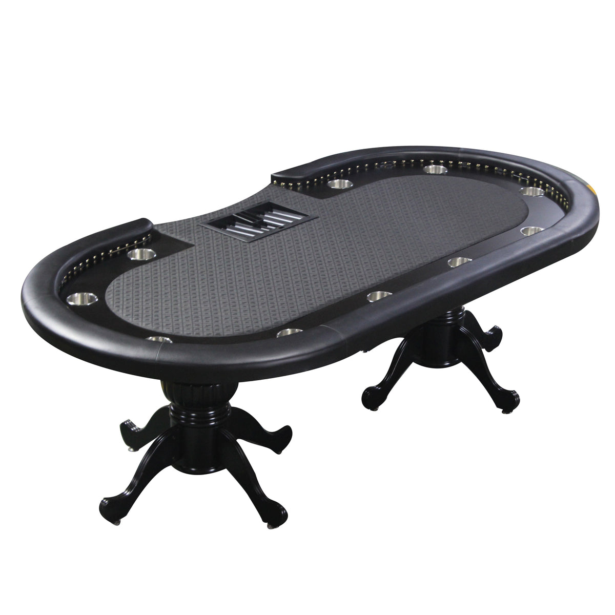 96" Poker Table For 10 Players Casino Game Texas Hold'Em Premium Oval With Round Stud Rivet Decorate Waterproof Cloth Chip Tray Cup Holders Black Primary Living Space Modern Plastic,Tech Cloth,Wood