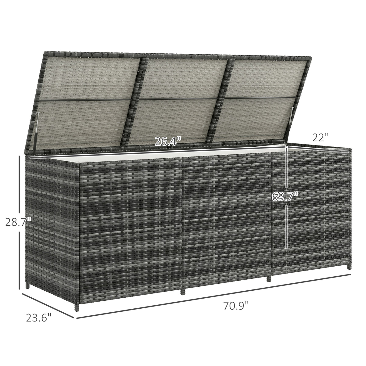 Outsunny 175 Gallon Outdoor Storage Box With Inner Liner, Pe Rattan Wicker Deck Box With Pneumatic Bar Lift For Indoor & Outdoor, Patio Furniture Cushions, Pool Toys, Garden Tools, Mixed Gray Grey Steel