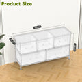 5 Drawers Dresser For Bedroom, Kidsroom Furniture, Wide Chest Of Drawers, Storage Organizer Units With Fabric Bins For Closet, Entryway, Metal Frame, Waterproof Wood Top, Adjustable Feet Black Wood