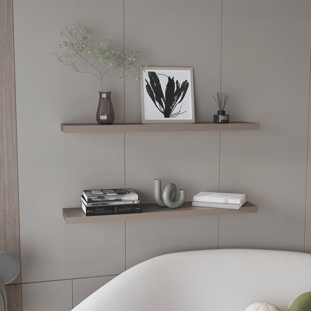 Ecco 47" Wide Floating Shelves Set Of 2, Shelves For Wall Decor For Bedroom, Bathroom Storage Shelves, Book Shelves For Living Room 2 Or Less Taupe Horizontal Primary Living Space Modern Wall