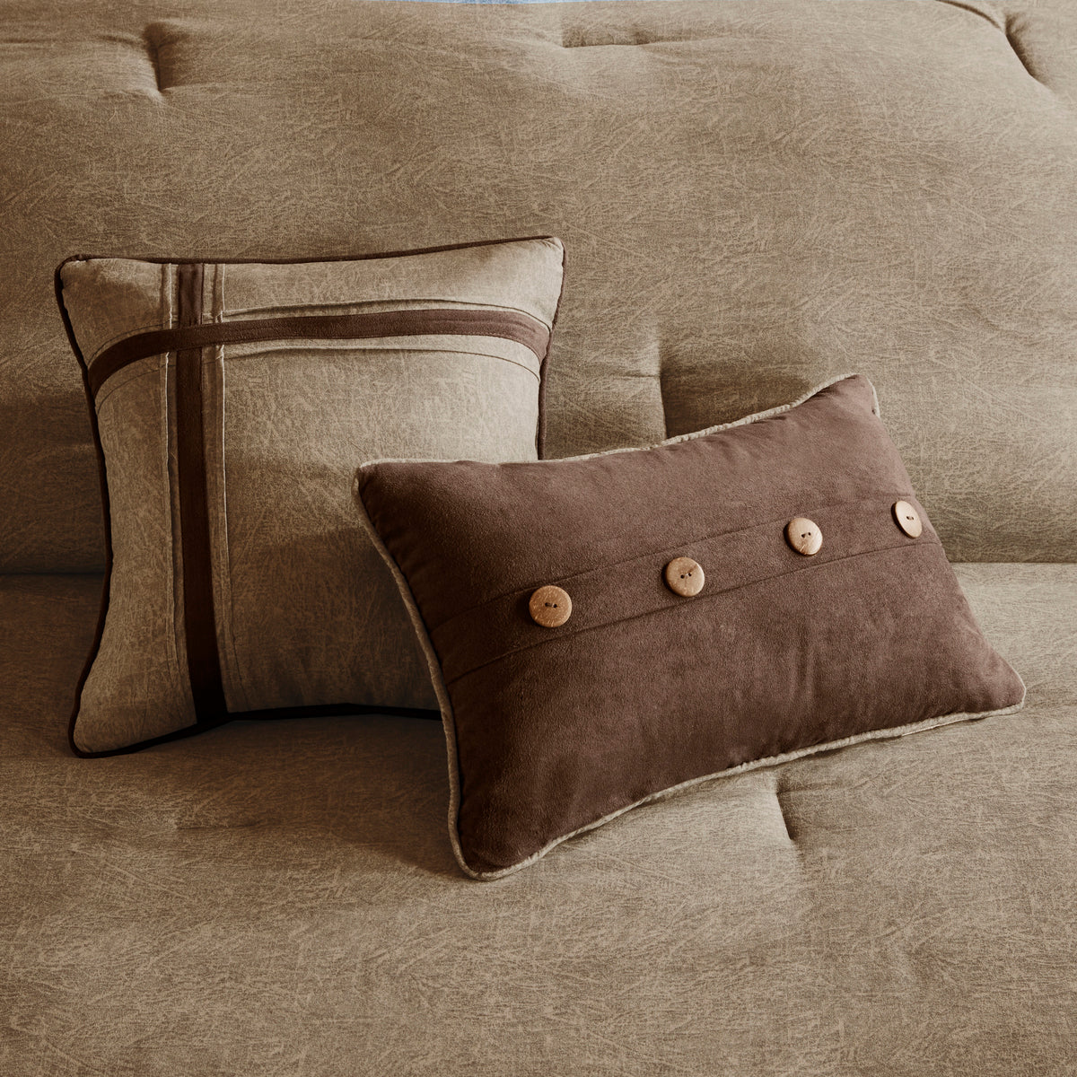 7 Piece Faux Suede Comforter Set Brown Cal King California King Brown Polyester